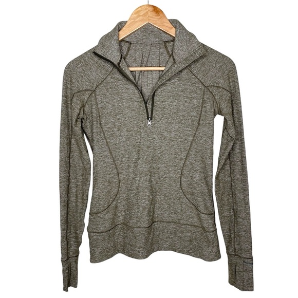 lululemon Rush Hour 1/2 Zip Pullover Heathered Military Green Sz 4 - Picture 12 of 16